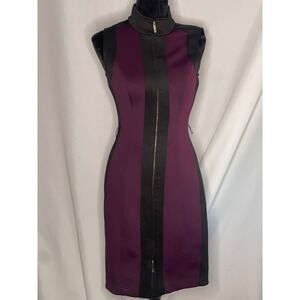 Tommy Hilfiger Womens Colorblock Scuba Sheath Dress Purple Black Zip Mock Neck 2